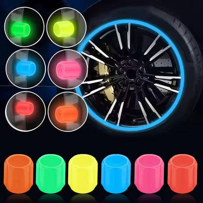 2PCS Luminous Tire Valve Caps Fluorescent Night Glow Valve Stem Covers for Car, Motorcycle, Bike Wheels